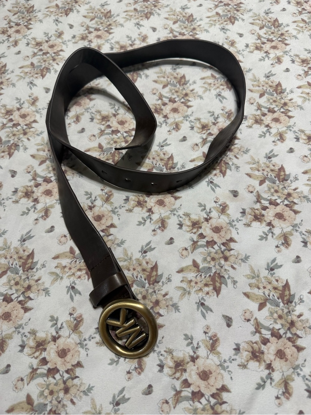 Michael Kors Dark Brown Leather Belt with Gold Logo Buckle